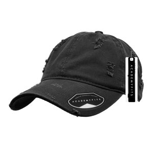 AcademyFits Distressed Ripped Dad Hat Adjustable Buckle Strap Low Profile Cotton Curve Visor Punk Rock Retro Baseball Cap #2011FB