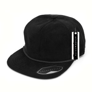 AcademyFits Corduroy Rope 5 Panel Snapback Flat Visor Polyester Adjustable Unconstructed Vintage Hat #3115R