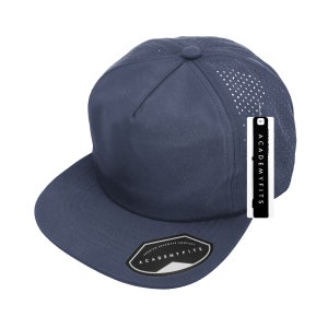 AcademyFits Perforated Mesh 5 Panel Snapback Flat Visor Unconstructed Polyester Sport Cap #4030