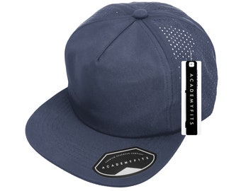 AcademyFits Perforated Mesh 5 Panel Snapback Flat Visor Unconstructed Polyester Sport Cap #4030