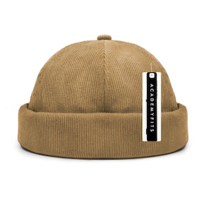 AcademyFits Corduroy Docker Hat Adjustable Genuine Leather Strapback Cuffed #8020