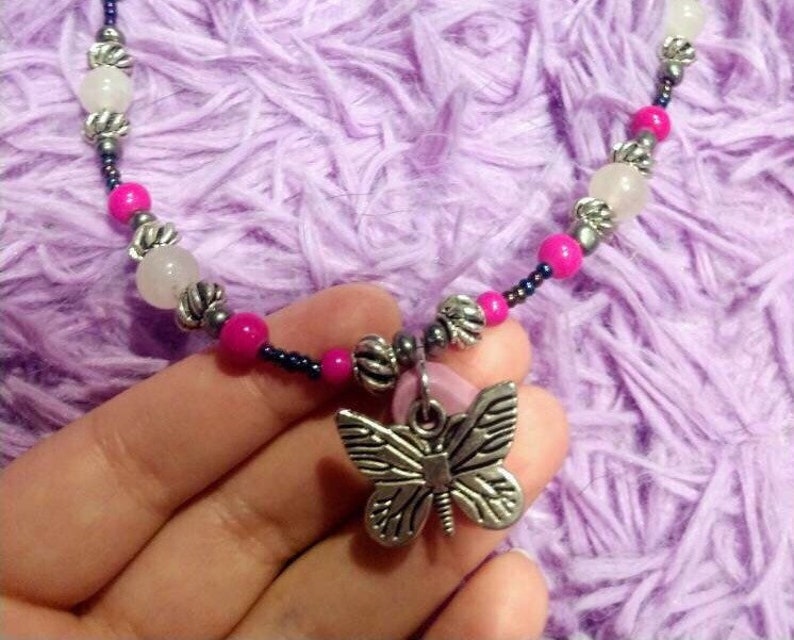 Pink butterfly necklace