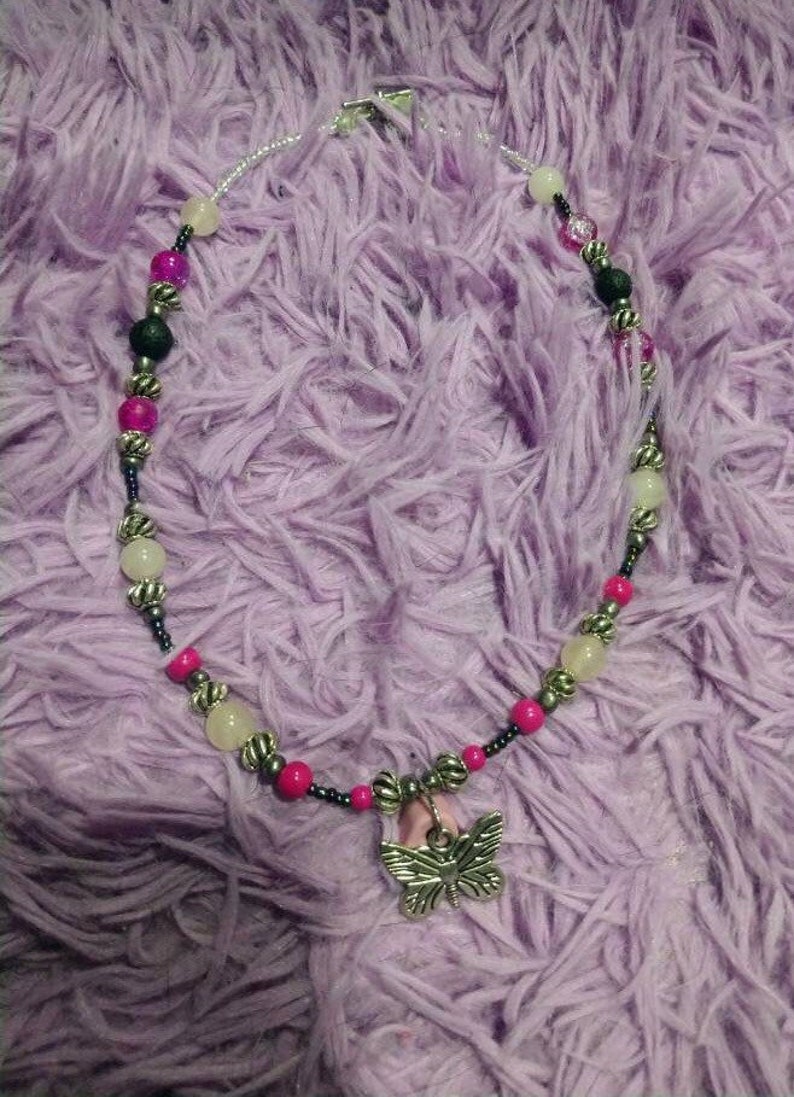 Pink butterfly necklace