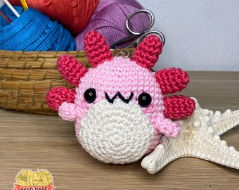 Pink Axolotl keyring | Axolotls Amigurumi Crochet | cute amphibian | Birthday Gift, Handmade Gift, Amigurumi toys | made in Azores