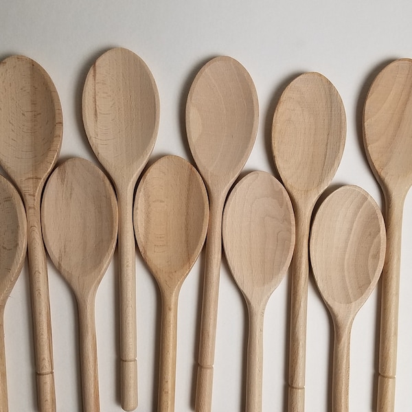 Bulk Pack of 10 Medium Wooden Spoons - 10" Beech