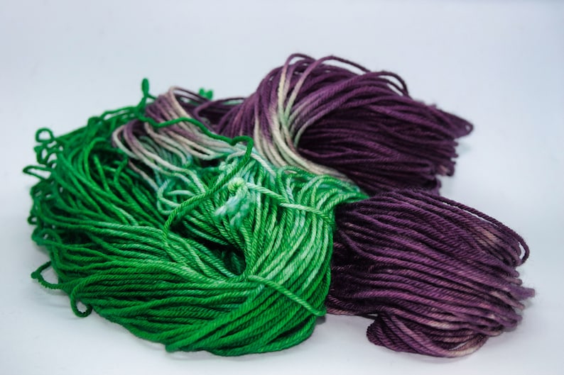 Purple and Green Hand Dyed Yarn