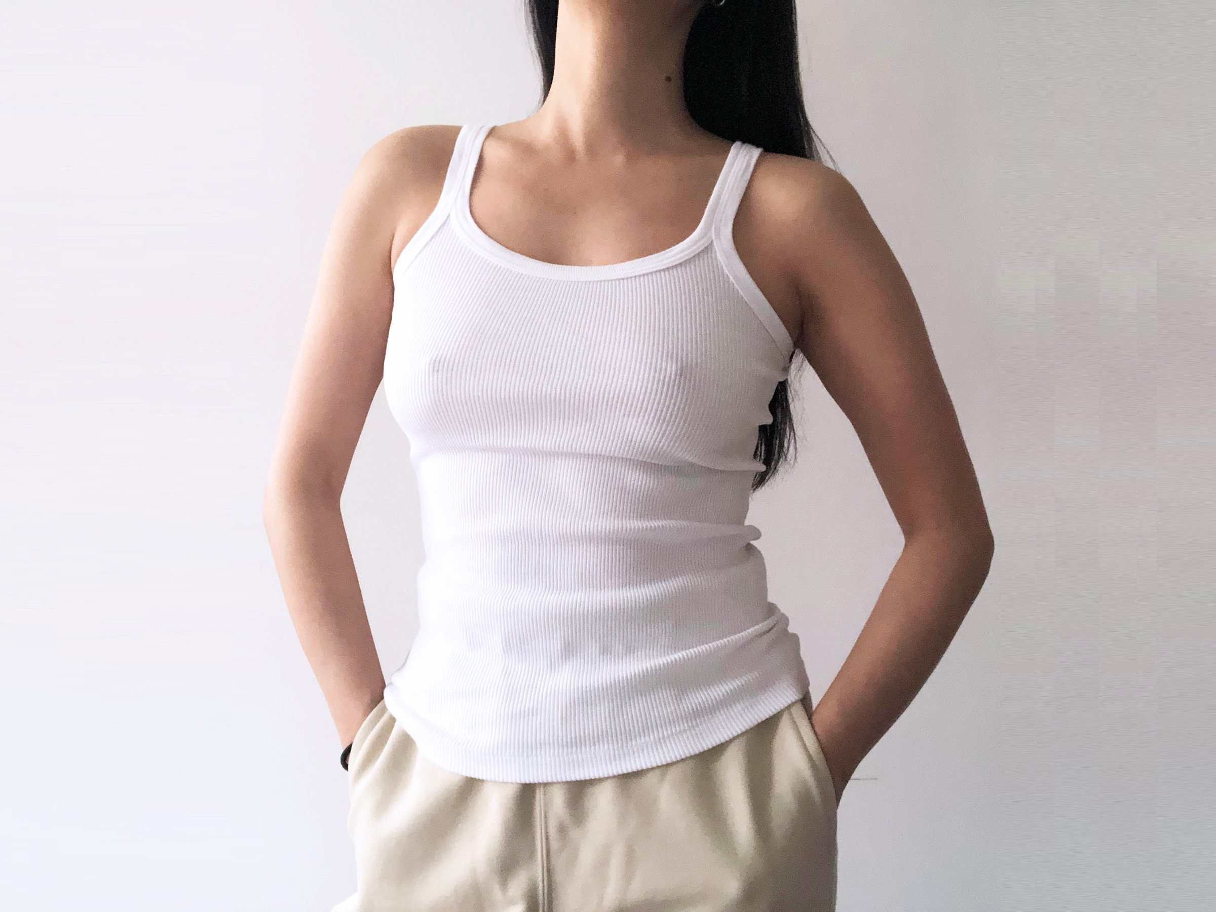 The Perfect White Ribbed Cotton Tank Top Classic Undershirt Etsy