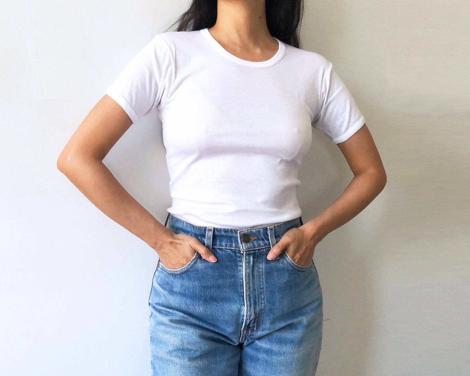 Classic Slim 70's Thin Tee TShirt 100 Cotton White Etsy