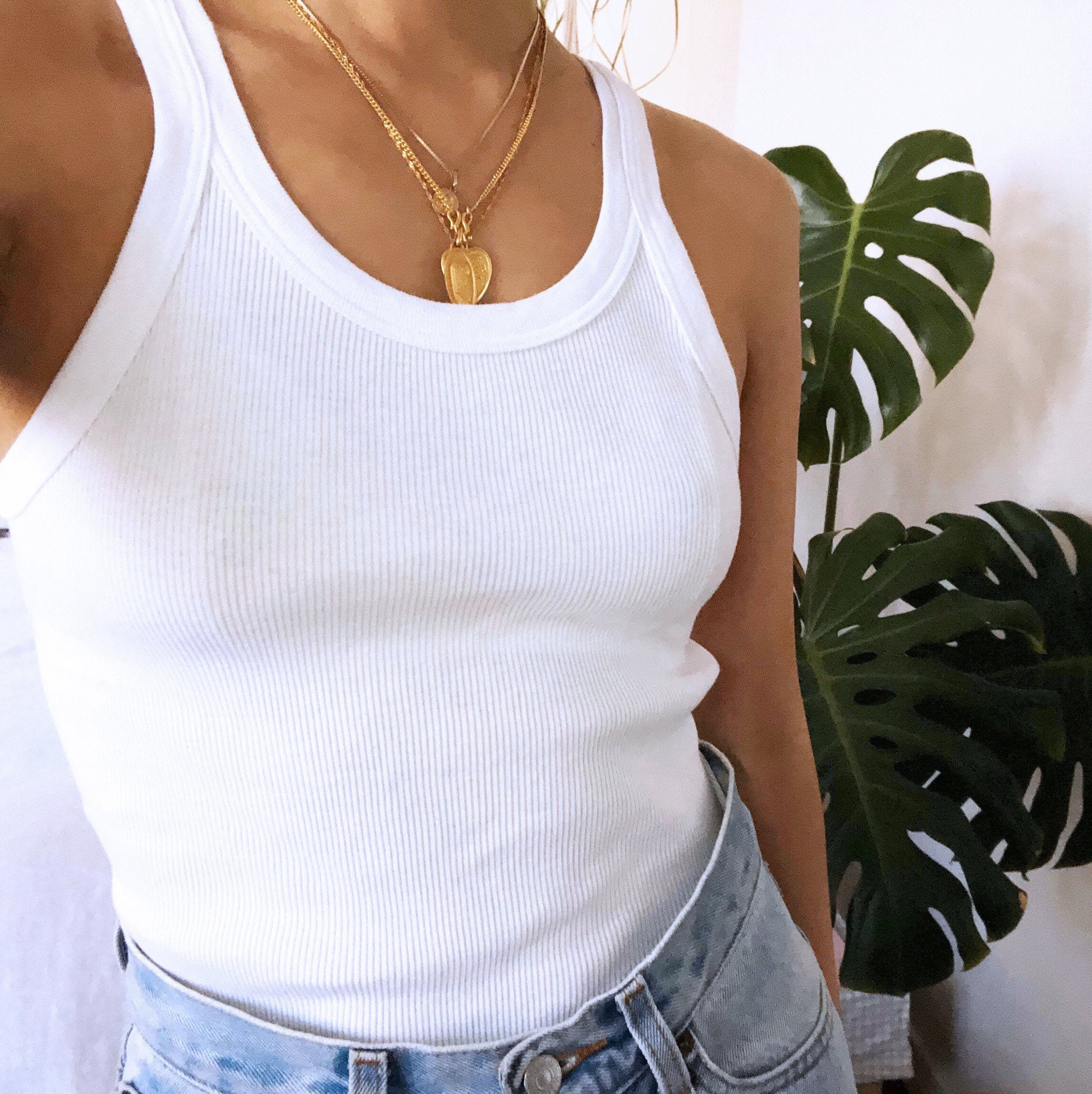 The Perfect White Ribbed Cotton Tank Top Classic Undershirt Etsy