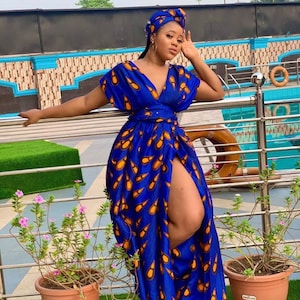 VENITA INFINITY WRAP Kleid mit Kopfwickel, Afrikanische Kleidung für Frauen, Afrikanische Hochzeit, Afrikanisches Druckkleid