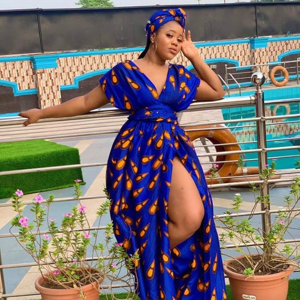 VENITA INFINITY WRAP dress with head wrap, African clothing for women, African wedding, African print dress