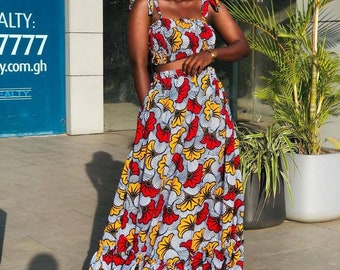 Nini African print dress, African clothing for women, African maxi skirt and crop top