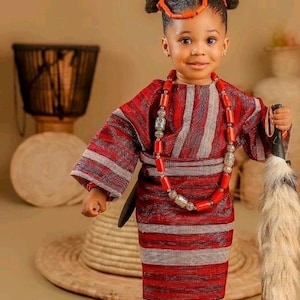 ASOOKE Outfits for Little Girls, African Attire for Kids, Asooke Iro and Buba with Autogele for girls, 1st and 2nd birthday African Outfit