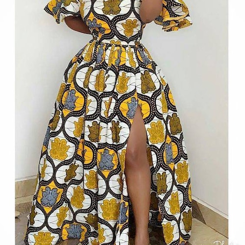 ANKARA MAXI DRESS, Off Shoulder Dress, Romantic Bella Gorgeous Suitable Cotton African Print Maxi Dress For Women, Unique Gift