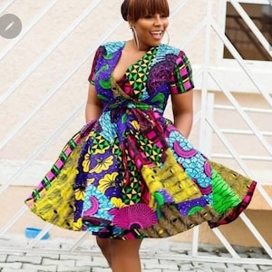AFRIKANISCHES DRUCKKLEID, Ankara-Kleid, Ayo-Wrap-Ästhetik Hochwertiges Kurzarmkleid aus afrikanischem Baumwollstoff, Geschenk zum 1