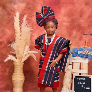 ASOOKE Outfits for Little Girls , African Attire for Kids, Asooke Iro and Buba with Autogele for girls, 1st and 2nd birthday African Outfit