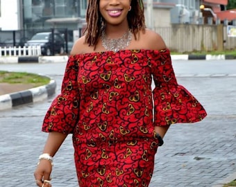 Bolu African off the shoulder dress dress / African print dress for women / Ankara short dress