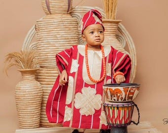 First Birthday Agbada Outfit for Baby Boys, African Attire for Kids, Nigerian Asooke , 1st and 2nd birthday African Outfit for Little boys