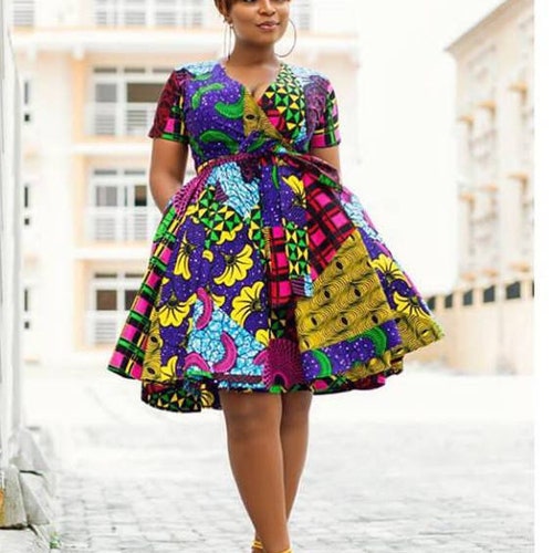 AFRICAN PRINT DRESS, Ankara Dress, Ayo Wrap Aesthetic High Quality Cotton African Fabric Short Sleeve Dress, 1st Anniversary Gift