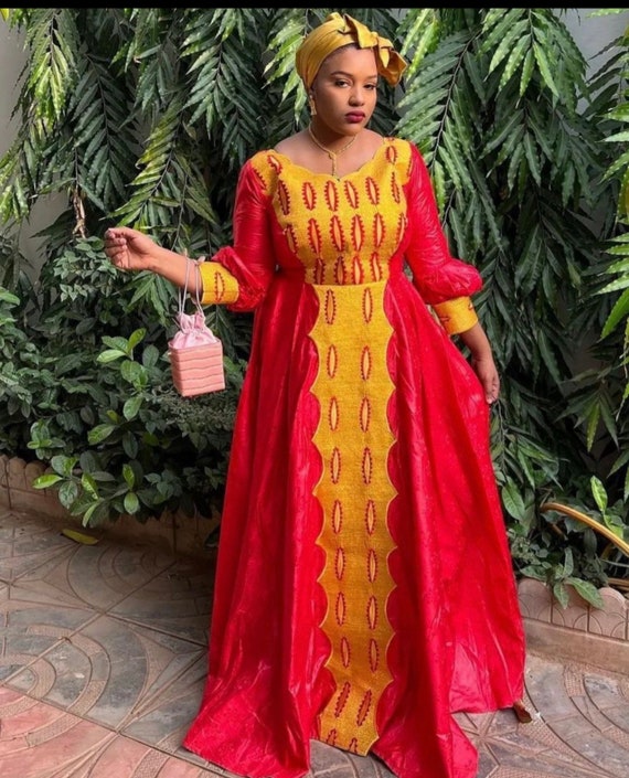 Robe Senegalaise Tenue Africaine Femme Bazin Bazin-Robe De Soirée