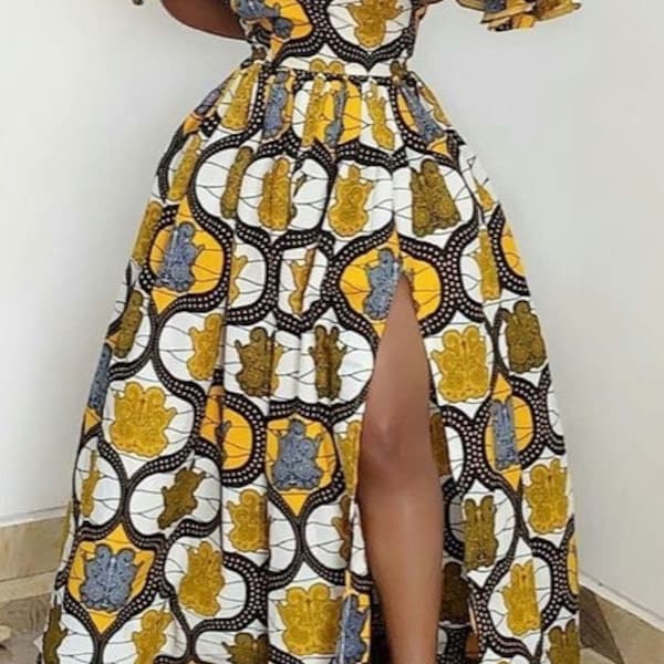 ANKARA MAXI DRESS, Off Shoulder Dress, Romantic Bella Gorgeous Suitable Cotton African Print Maxi Dress For Women, Unique Gift
