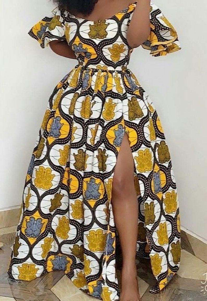 ANKARA MAXI DRESS, Off Shoulder Dress, Romantic Bella Gorgeous Suitable Cotton African Print Maxi Dress For Women, Unique Gift image 1