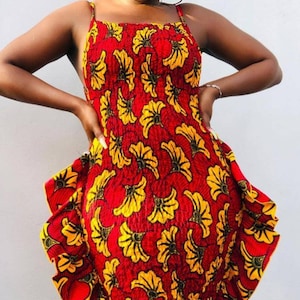 Clara African clothing for women, African print dress, African smocked dress