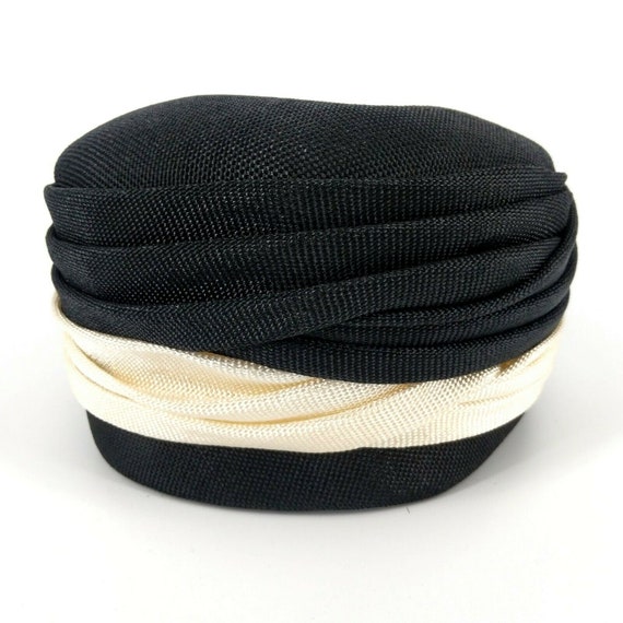 Vintage Womens Pill Box Hat 1960s Black White Unio