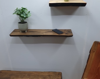 Rustic Wood Floating Wall Shelf with Natural Live Edge