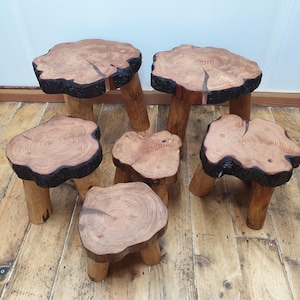 Rustic Log-Ring Tripod Stool | Bedside/Coffee Table | Tree Stump Stool | Live Edge Display Stand