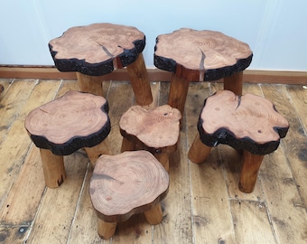 Rustic Log-Ring Tripod Stool | Bedside/Coffee Table | Tree Stump Stool | Live Edge Display Stand