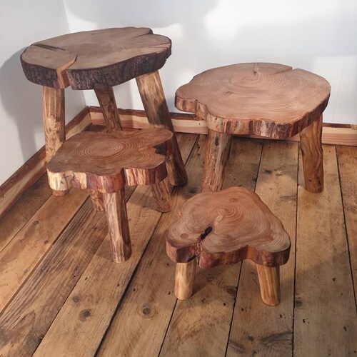 Rustic Log Garden Table and Log Stools Real Wood Log Stool Etsy UK