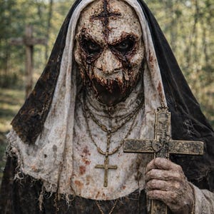Masque de nonne d'horreur | Masque gothique d'Halloween fait main et vieilli | Masque de nonne hantée réaliste | Masque de costume d'horreur sombre | Masque de nonne maléfique en latex