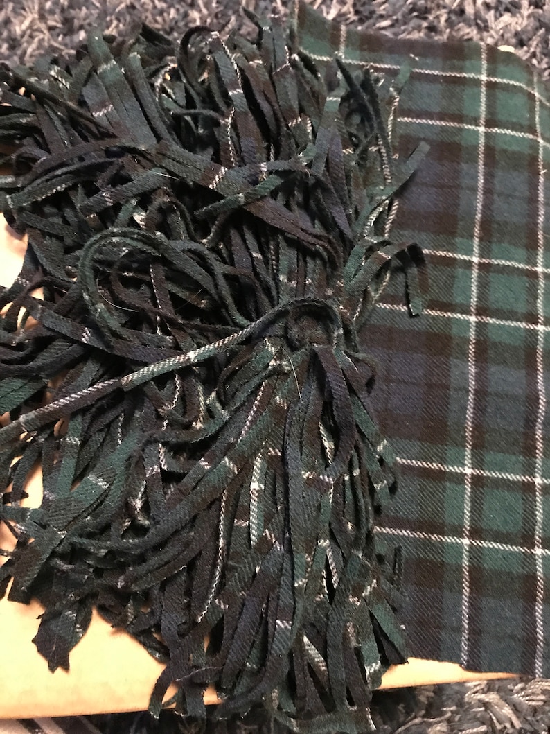 100 #6 cutter Pendleton plaid green navy 12\u201d wool rug hooking strips