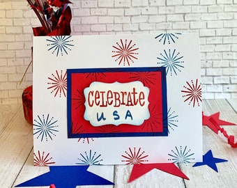 Red, White and Blue 4th of July Card, Patriotic Cards, Independence Day Card, Fireworks Card, Celebration Card, Fourth of July, Fireworks