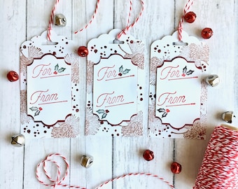 Holiday gift tags, Set of Gift Tags, Christmas Tags, Gift Tags, Handmade Gift Tags , Xmas Gift Tags,presents,pinecones,red & white, glitter