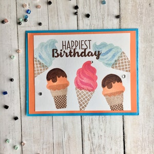 Cartões feitos à mão, cartões, cartões de aniversário, cartão de aniversário divertido, cartão de casquinha de sorvete, cartão de aniversário de sorvete, aniversário, feliz aniversário, comemorar
