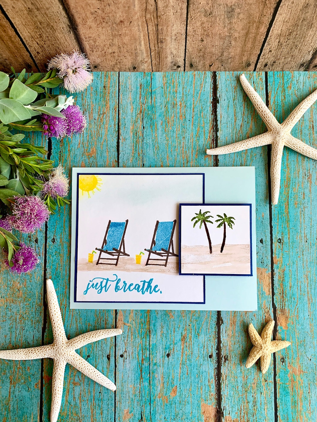 Handmade Beach Greeting Card: Palm Trees, Ocean Theme - Etsy