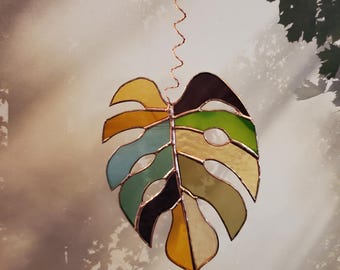 Plant lover art stained glass monstera leaf