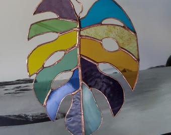 Plant lover art stained glass monstera leaf