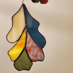 Fall decor stained glass oak leaf with glass acorns