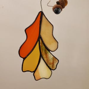 Fall Decor stained glass oak leaf with glass acorns