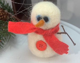 Needle felted ornament snowman