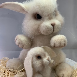 Needle felted bunny with baby