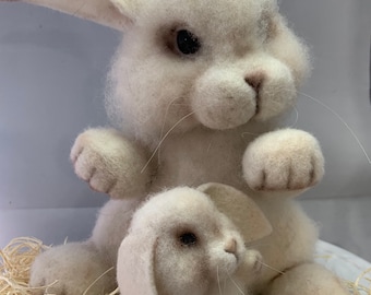 Needle felted bunny with baby