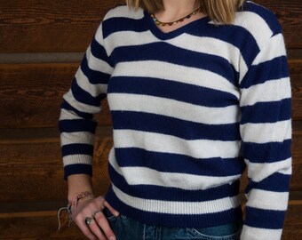 Vintage Women's Sweater | V Neck Striped Sweater | Clothing thrifted | 1980's Long Sleeve | Women's Vintage Sweater | Vintage Clothing