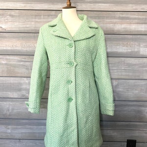 Vintage Wool Coat KC Collections Vintage Clothing Mod Jacket Long Peacoat Wool Coat Green Winter Coat Vintage Coat Lined image 1