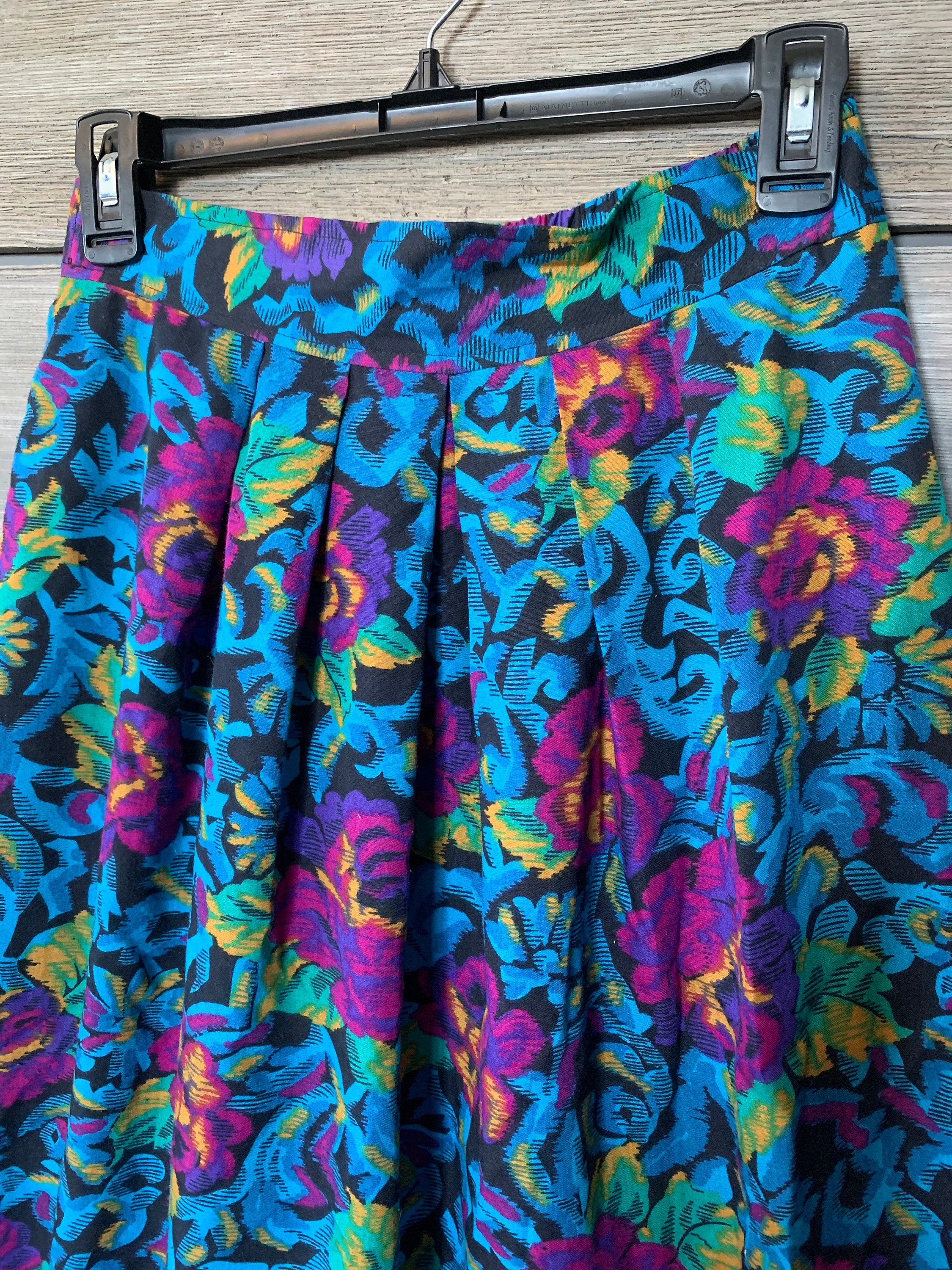 Vintage Skirt 1980's Floral Skirt Thrift Cotton Skirt Long Laurissa