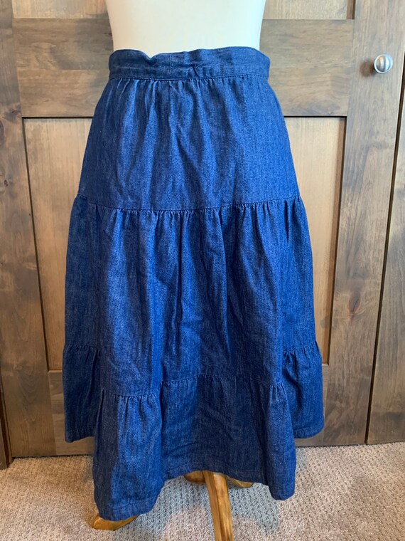 Vintage Denim Blue Skirt | Tiered Long Skirt | We… - image 4