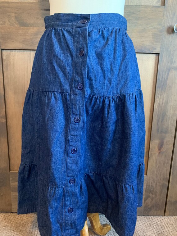 Vintage Denim Blue Skirt | Tiered Long Skirt | We… - image 2